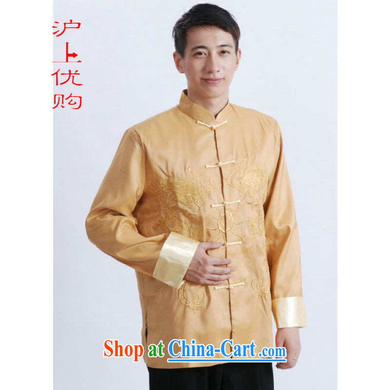 Shanghai, optimize purchase Chinese men's long-sleeved dress men's Tang jackets, for embroidery Chinese dragon yellow XXXL, Shanghai, optimize, and shopping on the Internet