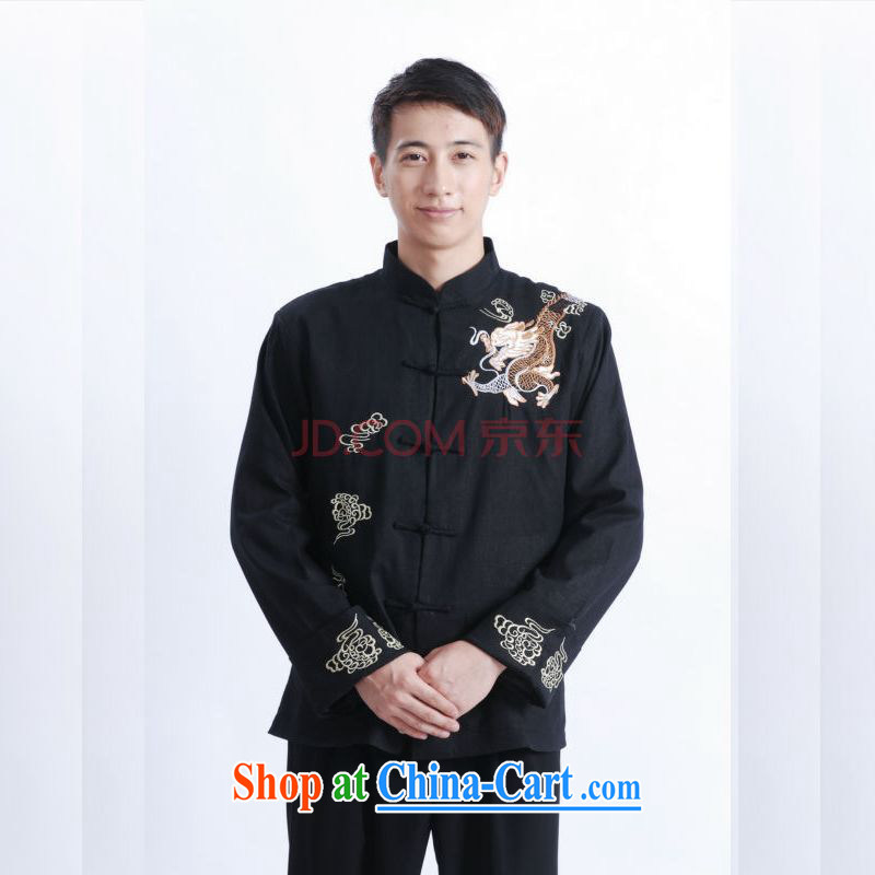The frequency band Tang with men's long-sleeved dress men Tang jackets, for embroidery Chinese dragon M 1121 black 3 XL
