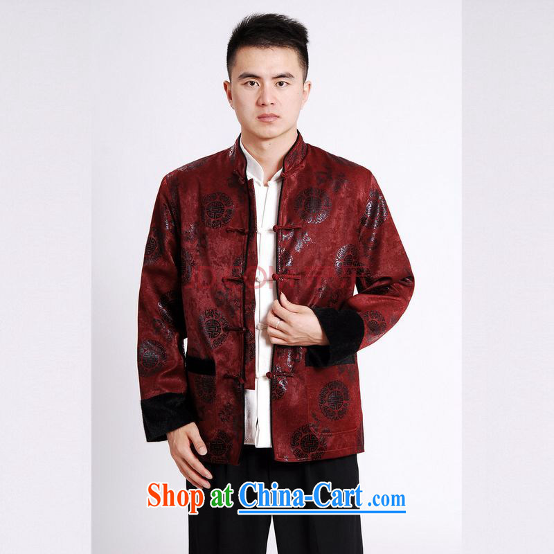 The frequency tang on men's long-sleeved jacket with short T-shirt men's jacket water marten hairs tang on the cotton thick wine red 3 XL, the bandwidth, and shopping on the Internet