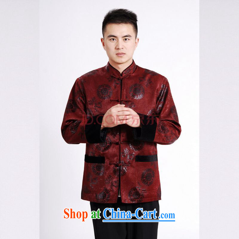 The frequency tang on men's long-sleeved jacket with short T-shirt men's jacket water marten hairs tang on the cotton thick wine red 3 XL, the bandwidth, and shopping on the Internet