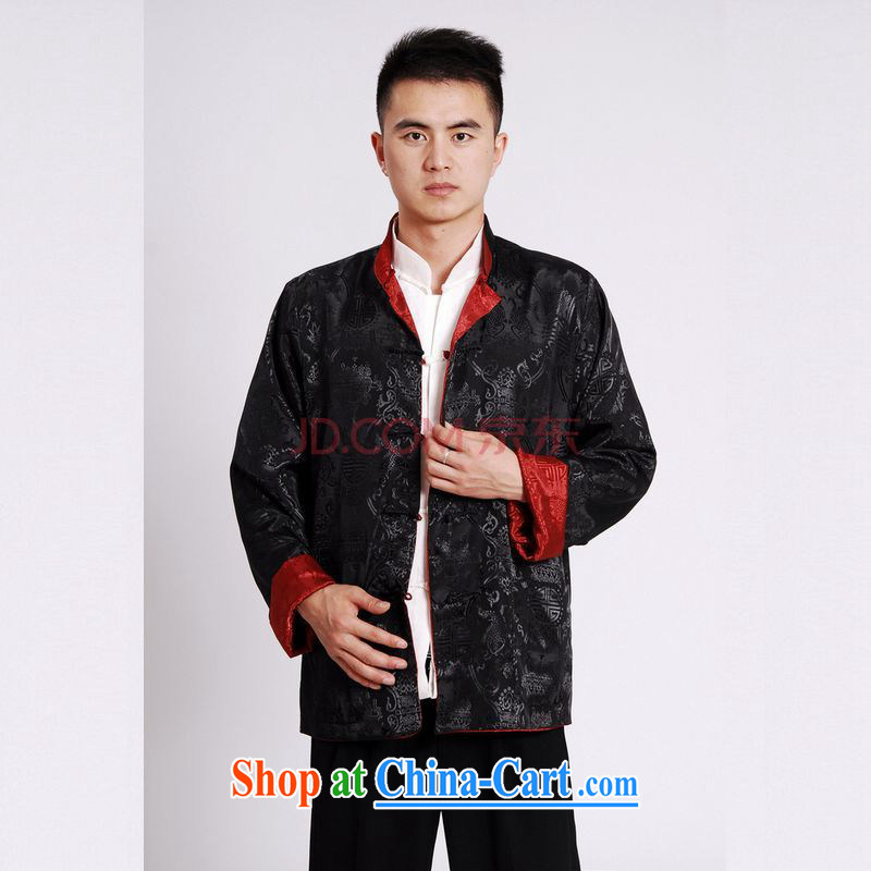 The frequency tang on men's long-sleeved dress men Tang jackets, for double-sided through damask Tang Black + red 3 XL, the bandwidth, and shopping on the Internet