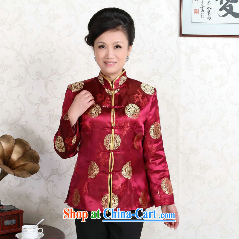 The frequency in older Chinese couples with the collar China wind dress the life jackets wedding Service Performance Serving wine red women M, picking-frequency, and shopping on the Internet