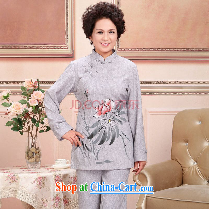 The frequency in older Chinese men and women couples taxi loaded spring and fall jacket cotton long-sleeved T-shirt the pants kit, gray package 3 XL