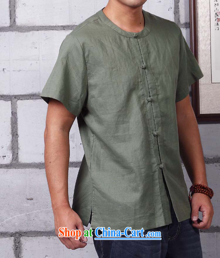 cotton linen clothing meditation_cynosure serving tray snaps ramie summer Chinese Chinese men's T-shirt YL 016 blue _XL_