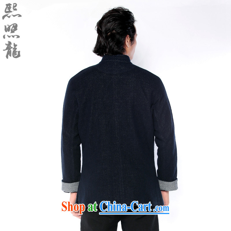 Hee-snapshot Dragon winter new cotton Ma jacket Chinese men Chinese clothing T-shirt rustic flimsy cotton Ma wrinkle ripstop taffeta overlay dark blue L, Hee-snapshot lung (XZAOLONG), online shopping