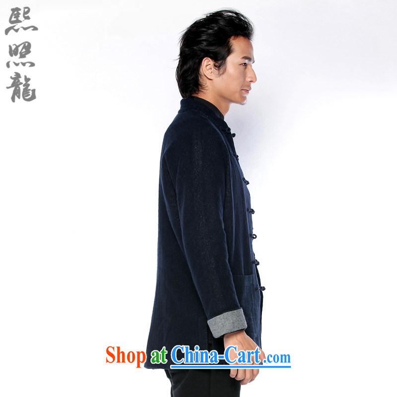 Hee-snapshot Dragon winter new cotton Ma jacket Chinese men Chinese clothing T-shirt rustic flimsy cotton Ma wrinkle ripstop taffeta overlay dark blue L, Hee-snapshot lung (XZAOLONG), online shopping