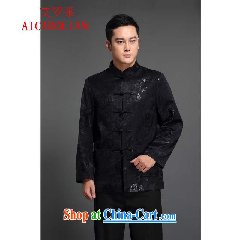 Autumn is new, the Carolina boys AICAROLIAN long-sleeve sweater China wind Chinese men and national costumes middle-aged men's T-shirt black L