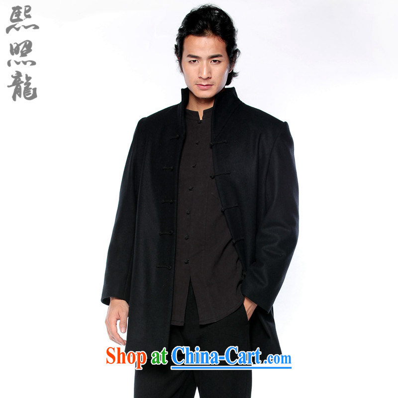 Hee-snapshot Dragon original China wind fall and winter male male-buckle long, for wool, wind jacket coat black XXL
