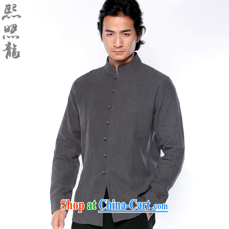 Hee-snapshot Dragon China wind cotton shirt the men's autumn decoration, shirt collar, long-sleeved improved dark gray and dark gray XL, Hee-snapshot lung (XZAOLONG), online shopping