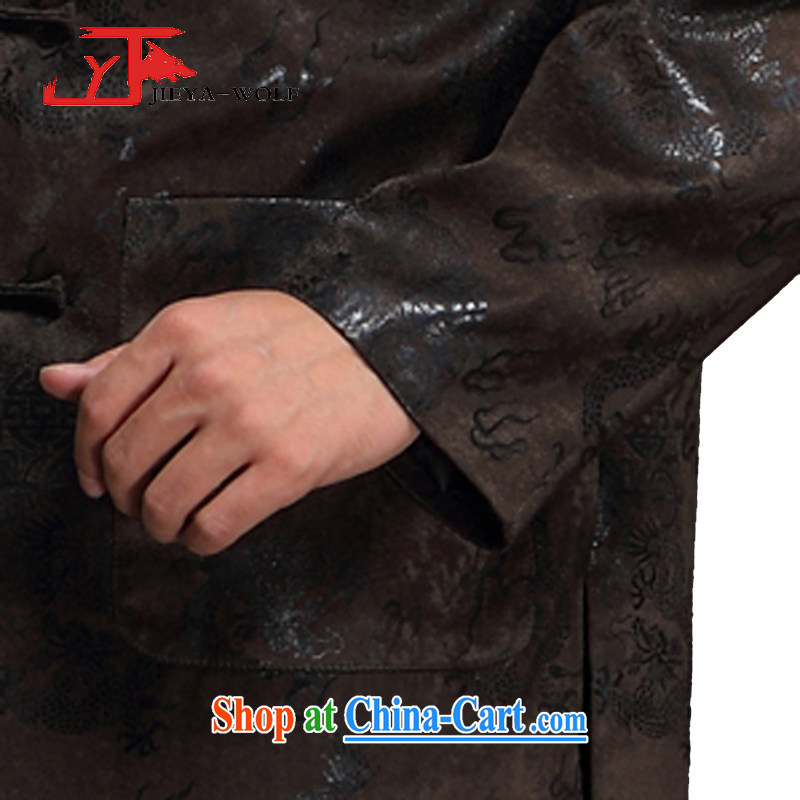 Jack And Jacob - Wolf JIEYA - WOLF new Chinese men's long-sleeved spring and autumn and winter clothing T-shirt thick men's jackets men's stylish jacket, Dragon dark coffee quilted coat 165/S, JIEYA - WOLF, shopping on the Internet