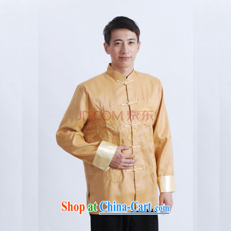 Cotton Joseph Chinese men's long-sleeved dress men Tang jackets, for embroidery Chinese dragon yellow XXXL