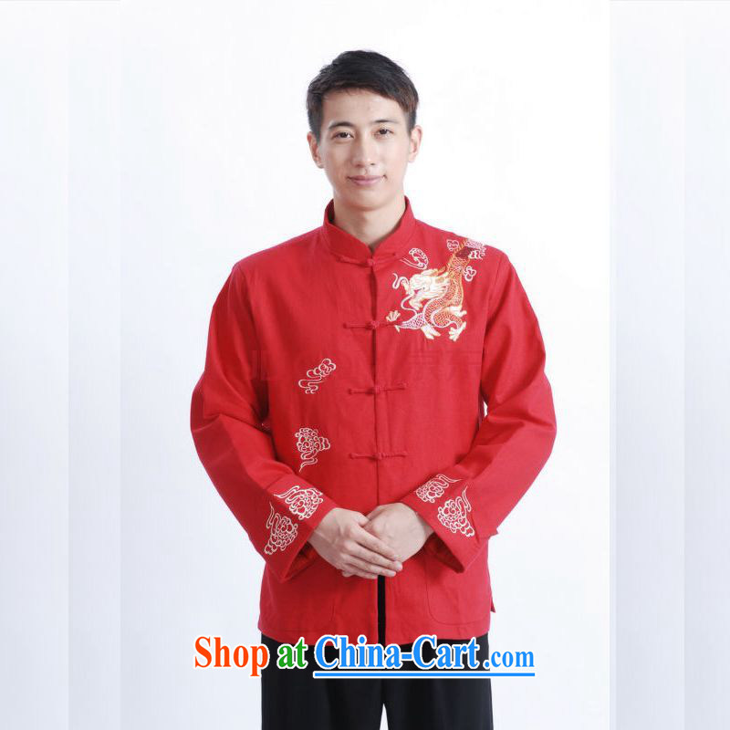 Cotton Joseph Tang replacing men's long-sleeved dress men Tang jackets, for embroidery Chinese dragon M 1122 red XXXL