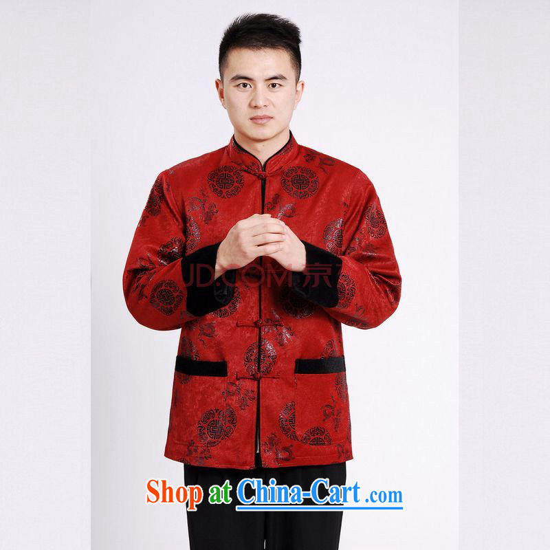 Cotton Joseph Tang replacing men's long-sleeved jacket Tang fitted T-shirt men's jacket water marten hairs Tang with the cotton Thick Red XXXL
