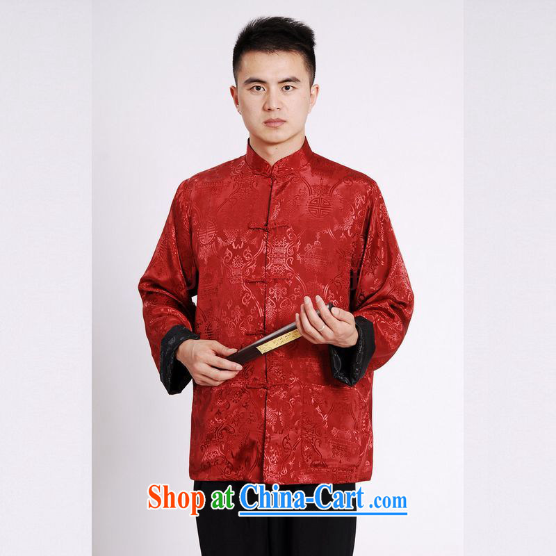 Cotton Joseph Tang replacing men long-sleeved dress men Tang jackets, for double-sided through damask Tang Black + red XXXL, Joseph cotton, shopping on the Internet