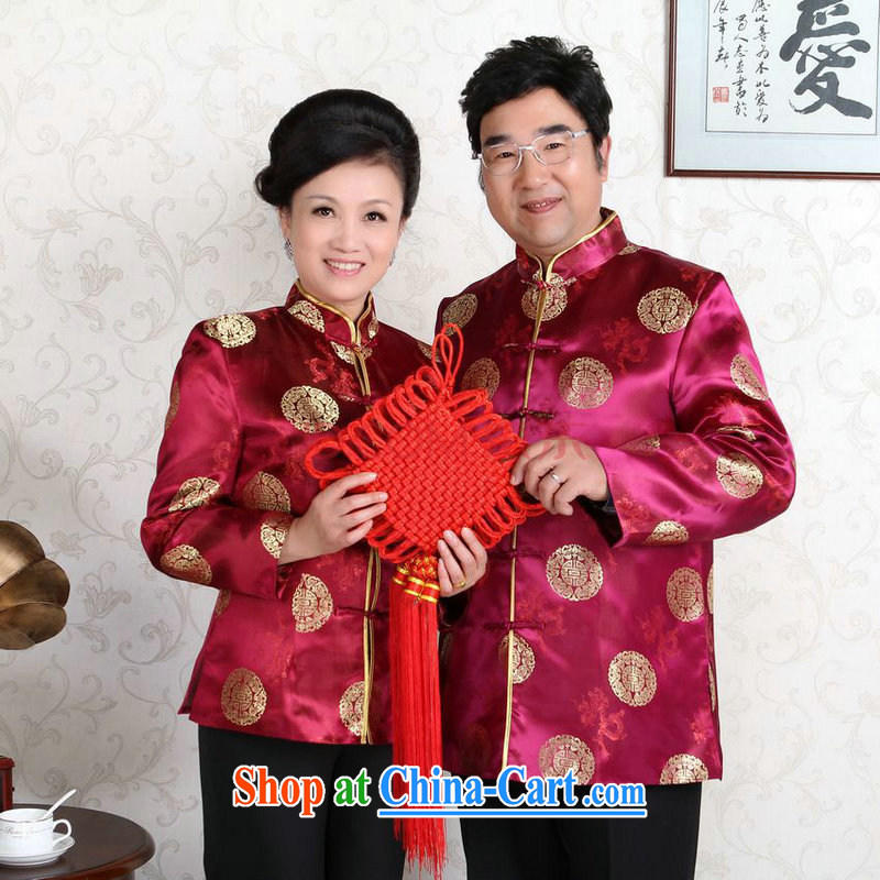 Joseph cotton in older Chinese couples with the leading Chinese wind dress the life jackets wedding service performance service wine red men XXXL