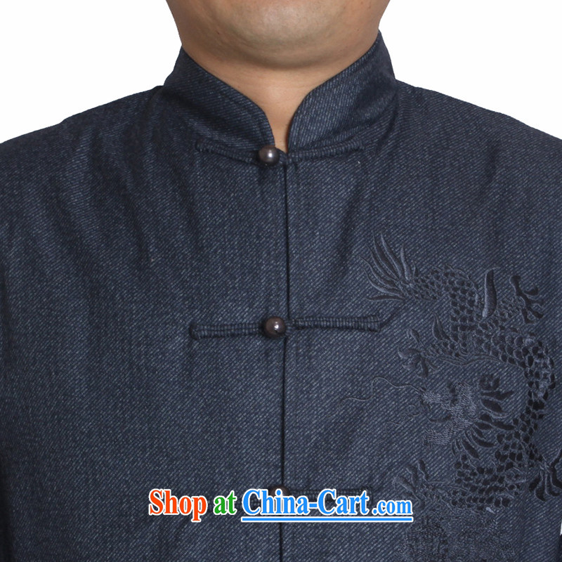 Adam 15 elderly fall/winter men's solid color embroidered dragon Tang jackets wool blend Chinese men's T-shirt T 1367 blue 185 yards / cotton, Adam, elderly, and shopping on the Internet