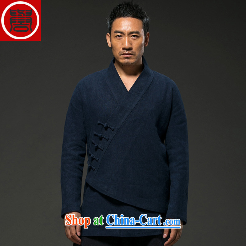 Internationally renowned Chinese wind fall and winter men's cotton the Chinese long-sleeved improved Han-cynosure practice serving loose the hard-pressed T-shirt Chinese-tie blue movement _3_ XL