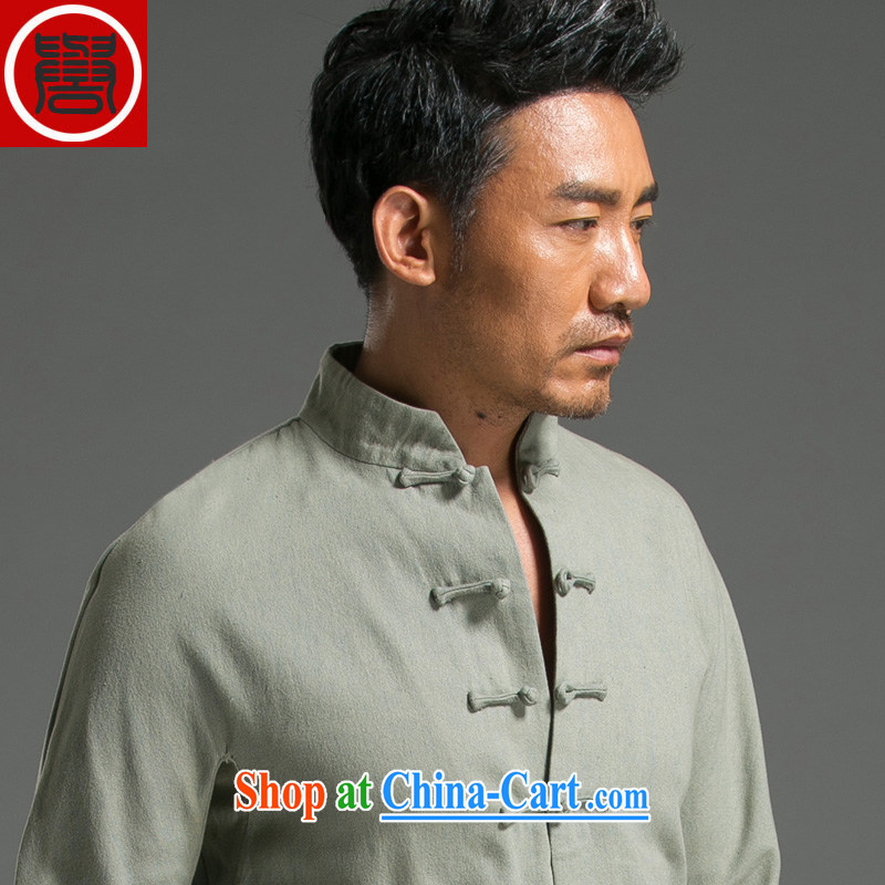 Internationally renowned Chinese style retro denim Chinese men's long-sleeved Chinese, led the charge-back casual style dress green heads _190_