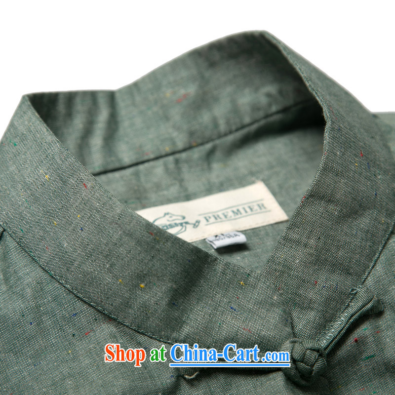 Internationally renowned 2015 China wind spring men's Chinese cotton Ma Sau San disk for China, for solid color linen shirt improved Chinese green (L), internationally renowned (CHIYU), online shopping