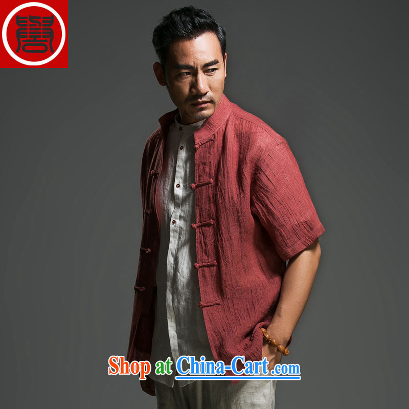 Internationally renowned Chinese men's cotton the commission short-sleeved, older Chinese short-sleeved the temperament the buckle clothing national service men's summer wine red giant _180_