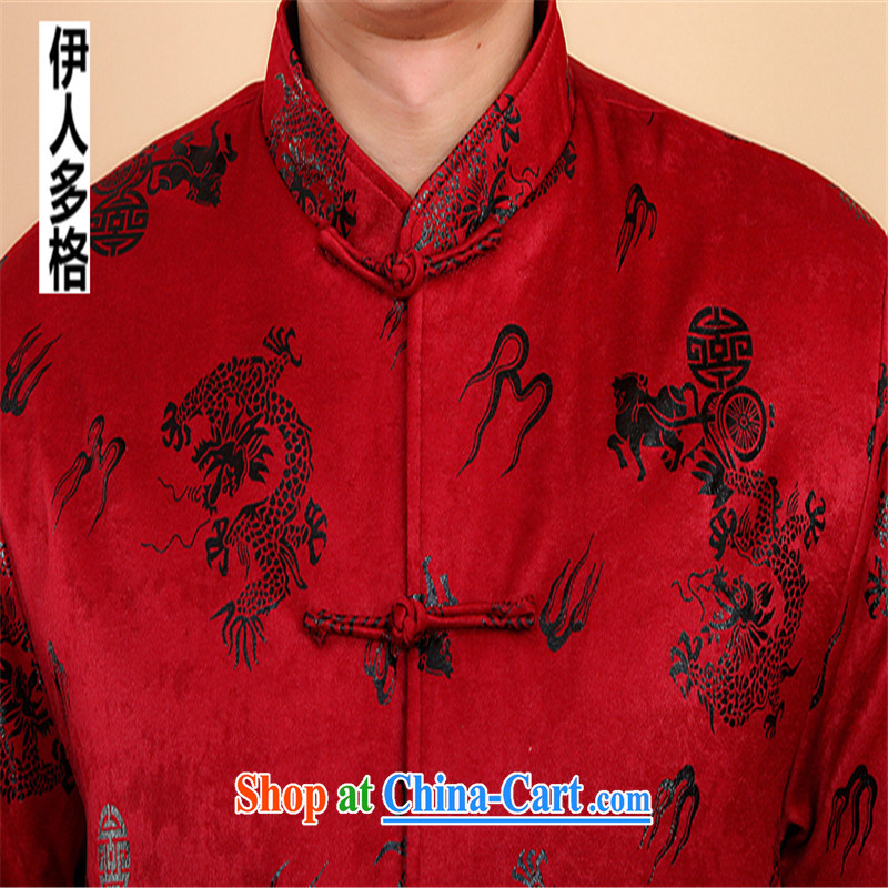 The people more than the 2014 autumn and winter clothing men's Tang with long-sleeved T-shirt, elderly Chinese men and national costumes China wind men's jackets suede Dragon red XXXL, the more people (YIRENDUOGE), and, on-line shopping