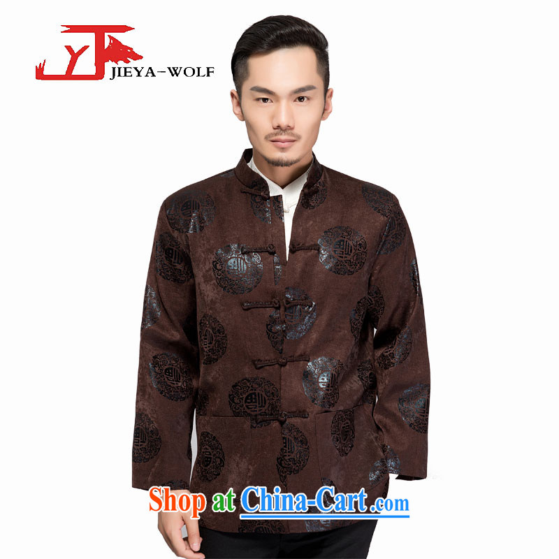 Jack And Jacob - Wolf JIEYA - WOLF new Chinese men's long-sleeved spring and autumn and winter clothes T-shirt jacket men's T-shirt men's stylish jacket, dark coffee-colored quilted 165/S, JIEYA - WOLF, shopping on the Internet