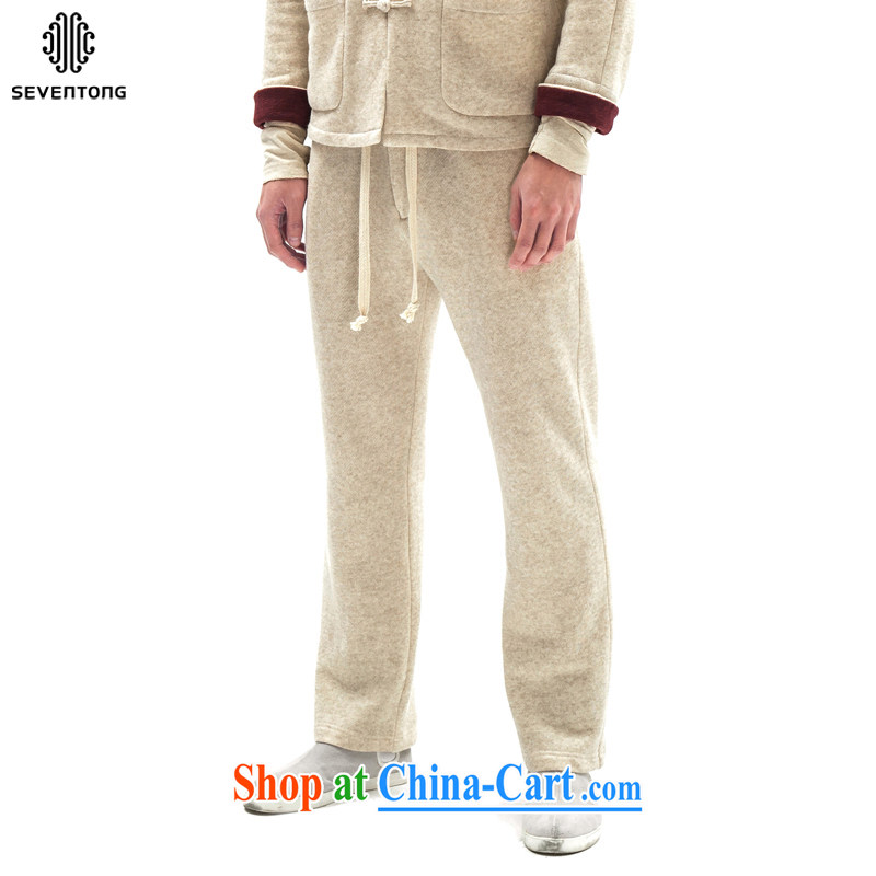 Fujing Qipai Tang winter new male and retro pants Chinese Wind and lint-free cloth knitted pants cotton the trousers Elasticated waist movement Tang pants Warm relaxed straight legged pants white XL, Fujing Qipai Tang (Design seventang), online shopping