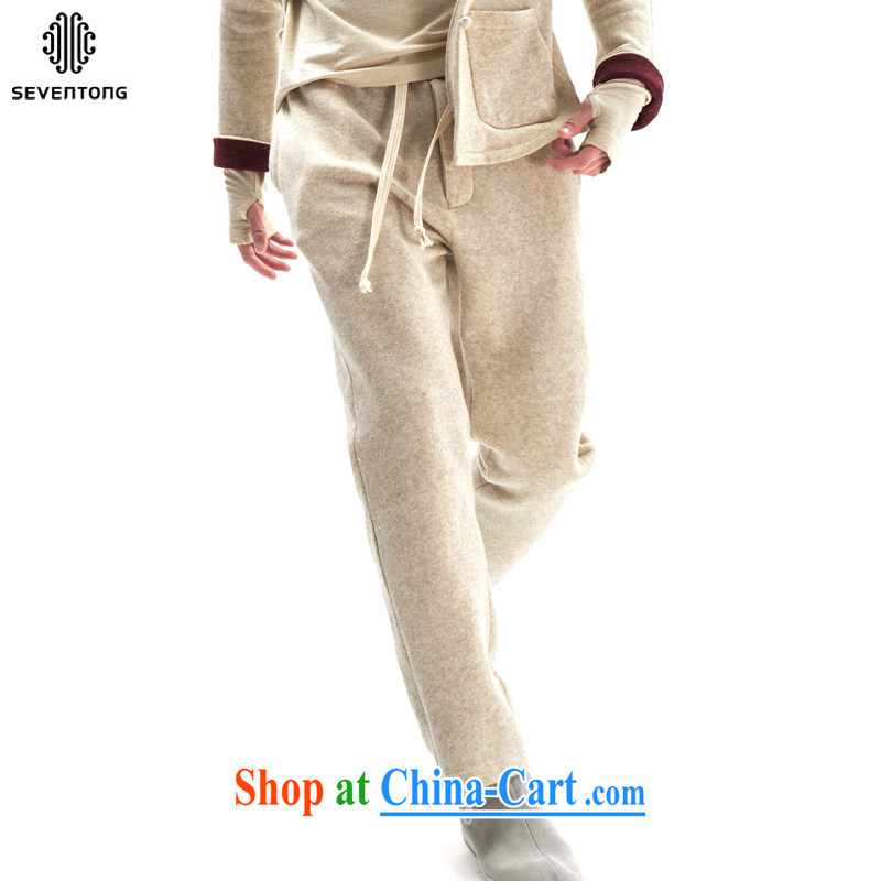 Fujing Qipai Tang winter new male and retro pants Chinese Wind and lint-free cloth knitted pants cotton the trousers Elasticated waist movement Tang pants Warm relaxed straight legged pants white XL, Fujing Qipai Tang (Design seventang), online shopping