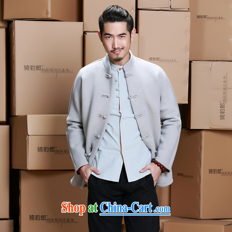 Riding a leopard jacket, men's Chinese style Chinese quilted coat-tie cultivating Chinese improved stylish lounge space cotton winter with light gray XXXL