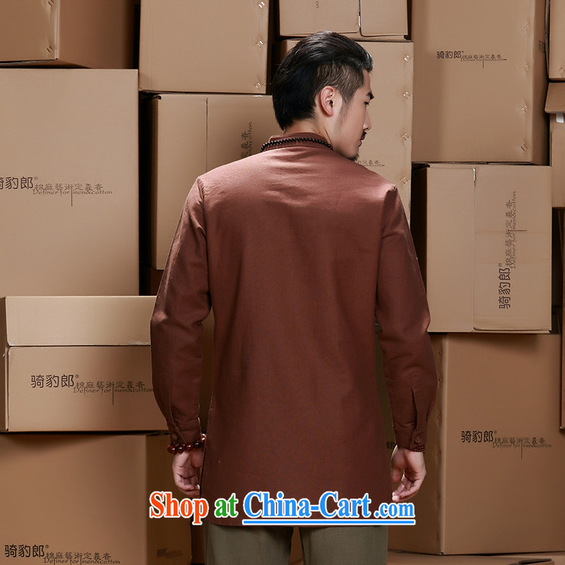 China wind men's long-sleeved shirt T 2015 new units the long T-shirt men's large, Tang jackets maroon XXXL, riding a Leopard (QIBAOLANG), shopping on the Internet