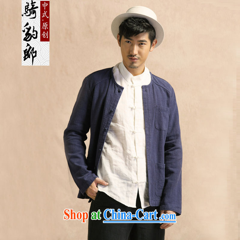 China wind load Tang Yau Ma Tei cotton stitching jacket men's new retro dress shirt-tie Han-bo eschewed blue XXXL