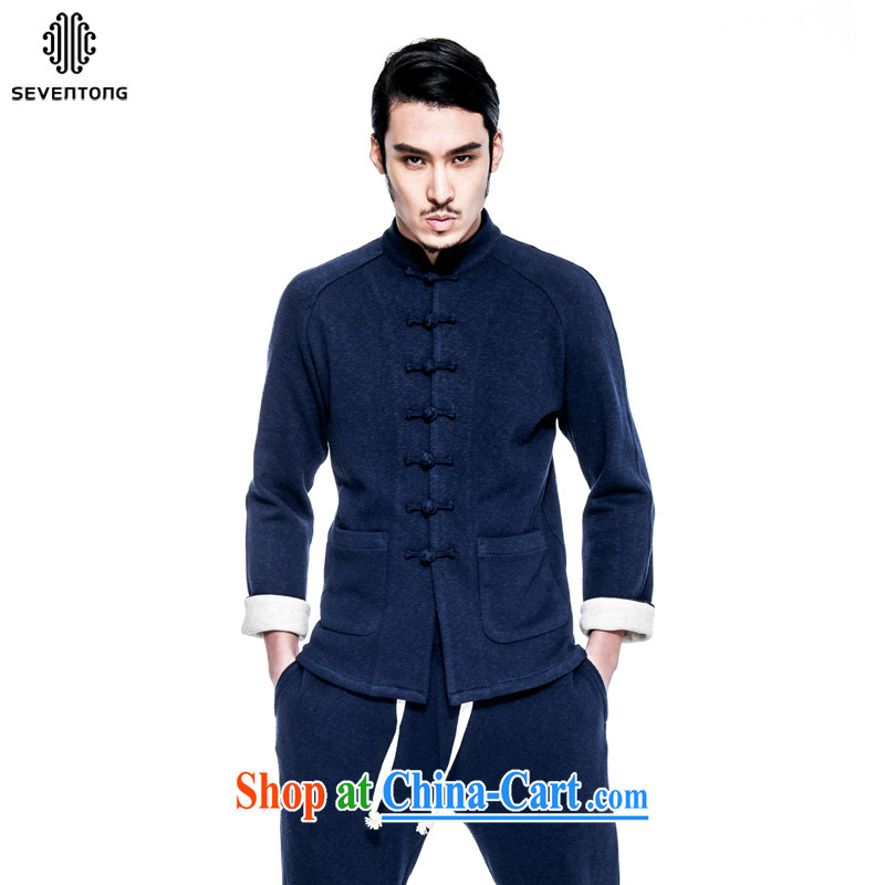 Fujing Qipai Tang China wind improved national costumes Terry knit shirts stylish short jacket was created for T-shirt Chinese-tie men's autumn and winter lax 4 quarter jeans blue XL pre-sale 5 day shipping