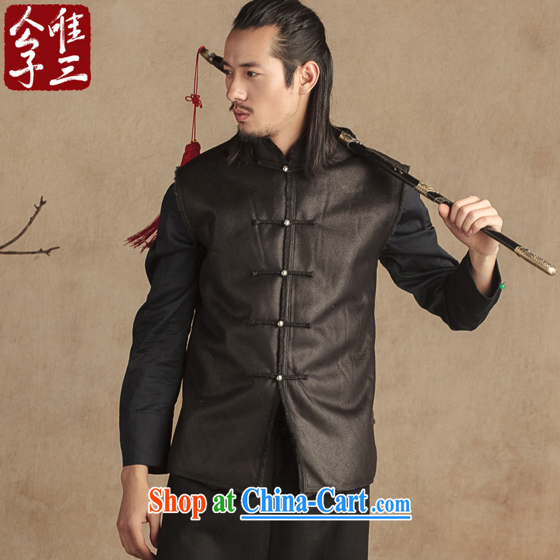 Only 3 Chinese wind men's national leather jacket cotton a winter silver-plated tray snaps cultivating Chinese improved Tang with thick black movement (XXL), only 3, online shopping