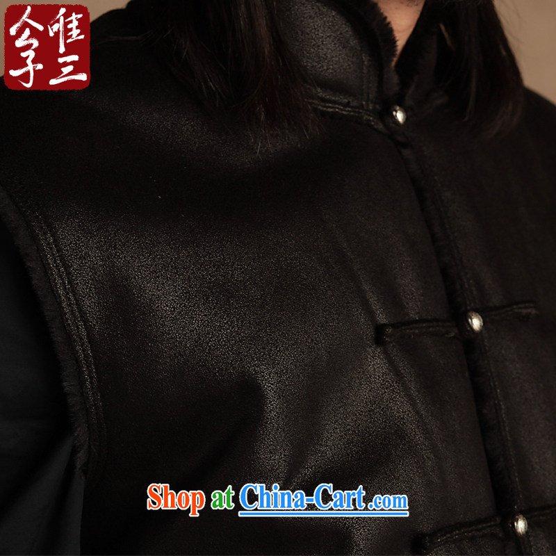 Only 3 Chinese wind men's national leather jacket cotton a winter silver-plated tray snaps cultivating Chinese improved Tang with thick black movement (XXL), only 3, online shopping