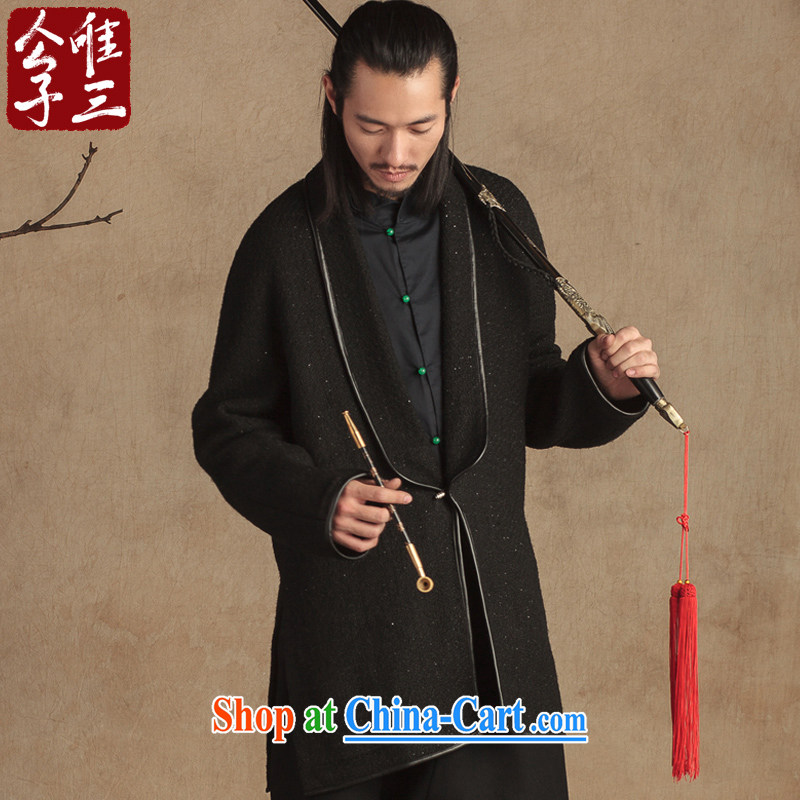 Only 3 Chinese wind wool is a long mantle of the copper buckle decor jacket Chinese Han-thick winter Hyun black and silver population movements (XXL), only 3, online shopping