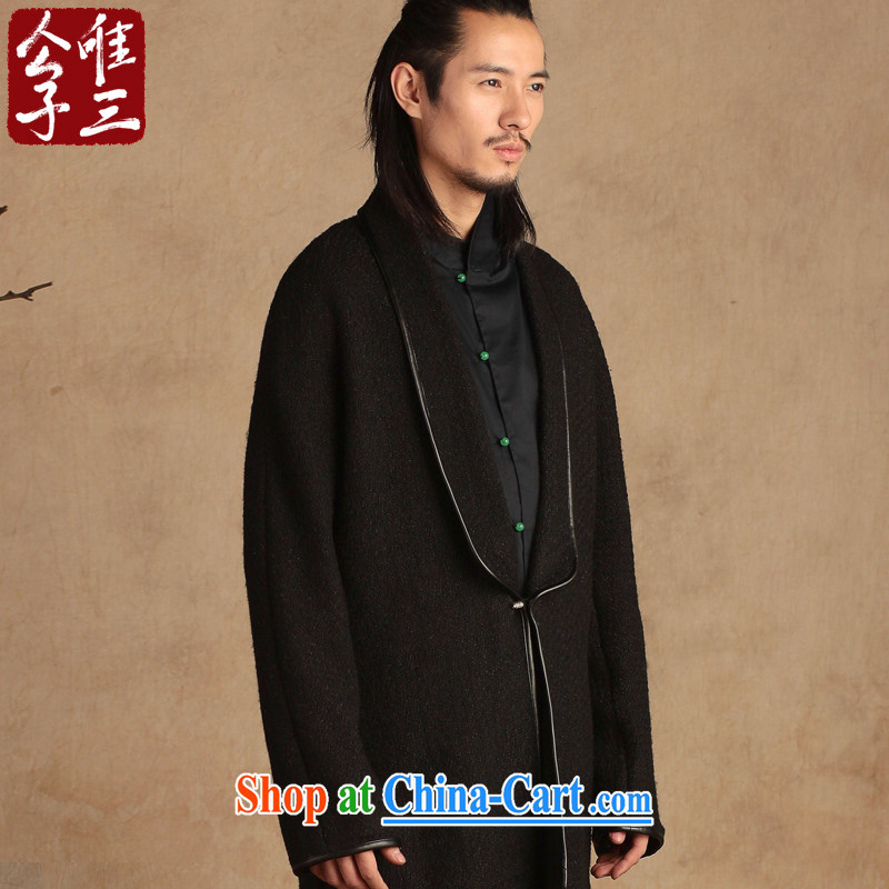 Only 3 Chinese wind wool is a long mantle of the copper buckle decor jacket Chinese Han-thick winter Hyun black and silver population movements (XXL), only 3, online shopping