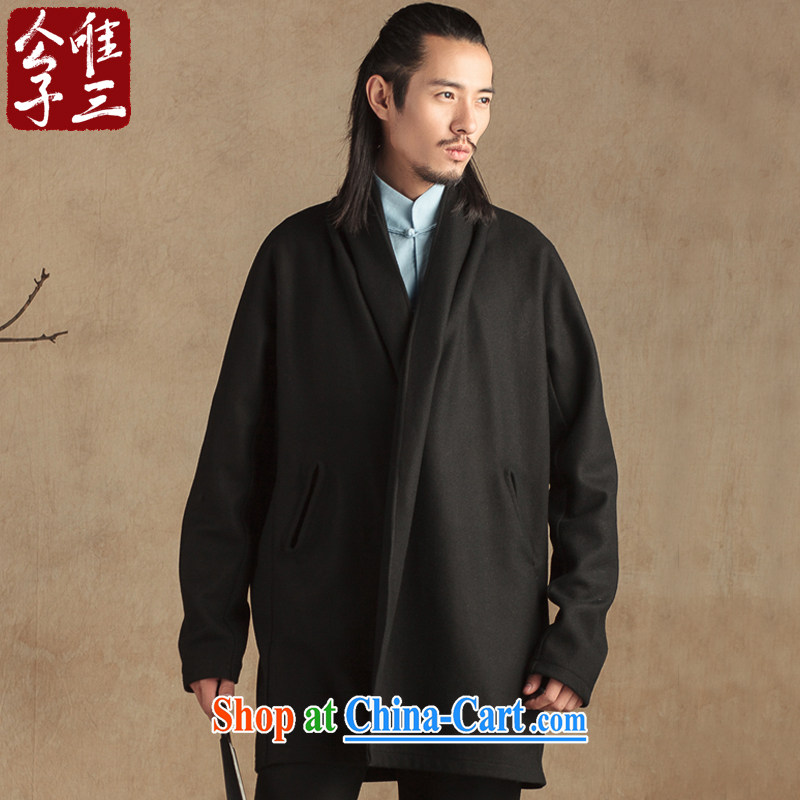Only 3 Chinese fashion, wool is long frock coat Tang jackets use the Chinese Han-thick winter male black movement _XXL_
