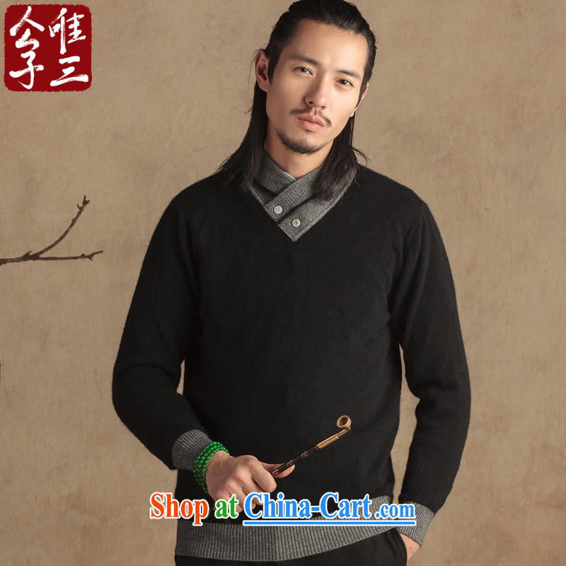Only 3 Chinese wind stingrays fluff clothing Jade buckle improved Chinese Chinese Young Men's beauty sweater National Winter thick black movement (XXL), only 3, shopping on the Internet
