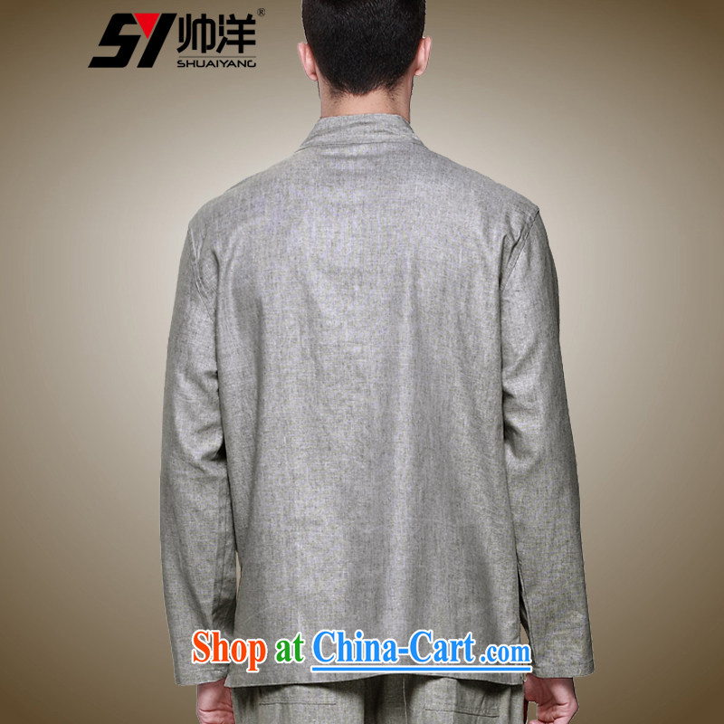 cool ocean 2015 linen men's Chinese shirt Chinese clothing the tie and shirt dress and long-sleeved T-shirt single-jacket China wind up for men's wear the gray (T-shirt) 43/185, cool ocean (SHUAIYANG), online shopping