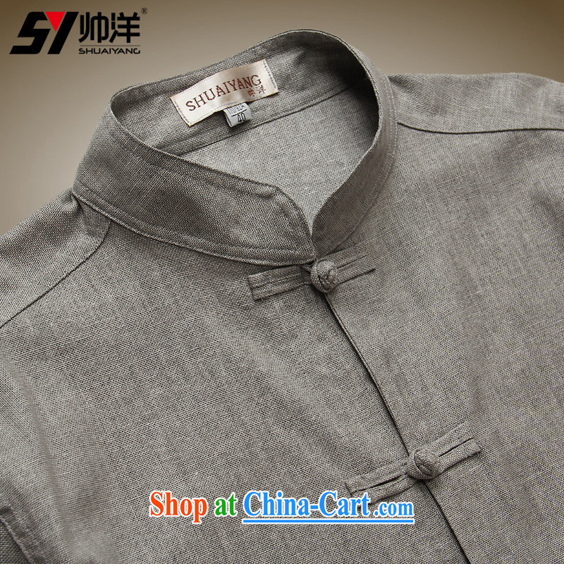 cool ocean 2015 linen men's Chinese shirt Chinese clothing the tie and shirt dress and long-sleeved T-shirt single-jacket China wind up for men's wear the gray (T-shirt) 43/185, cool ocean (SHUAIYANG), online shopping