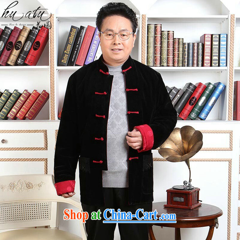 Middle-aged and older Chinese men's wool double-sided through Tang with autumn and winter coat with his father long-sleeved to life wedding Tang - 1 black Red double-sided through 3 XL