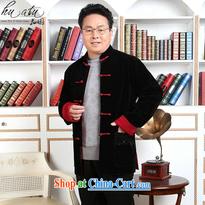 Middle-aged and older Chinese men's wool double-sided through Tang with autumn and winter coat father with long-sleeved to life wedding Tang - 1 black Red double-sided 3 XL, figure, and shopping on the Internet