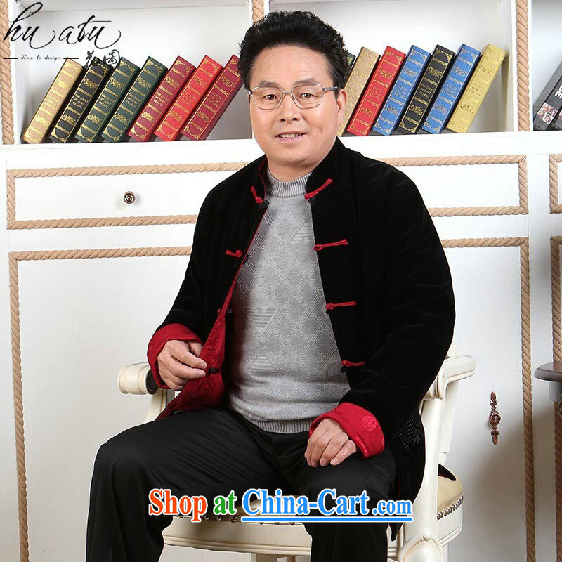 Middle-aged and older Chinese men's wool double-sided through Tang with autumn and winter coat father with long-sleeved to life wedding Tang - 1 black Red double-sided 3 XL, figure, and shopping on the Internet
