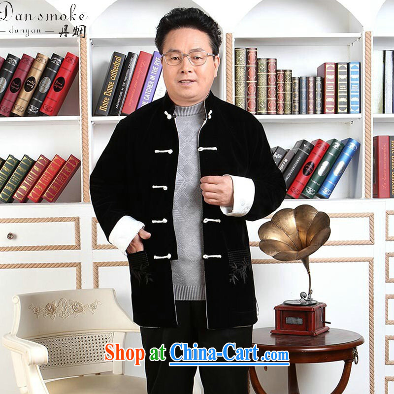 Bin Laden smoke older Chinese men's wool double-sided through Tang with autumn and winter coats his father with long-sleeved to life wedding Tang - 3 black and white 2-Sided 3 XL