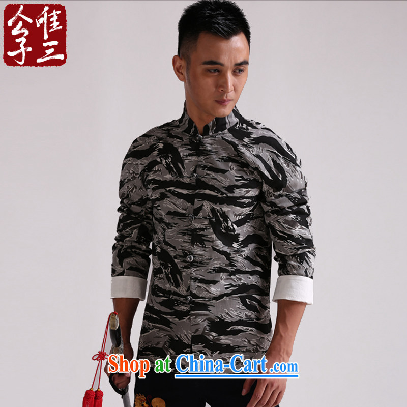 Only 3 Chinese wind Tiger wing camouflage Chinese men detained the cultivating Chinese improved leisure cotton jacket and black and gray _XXL_