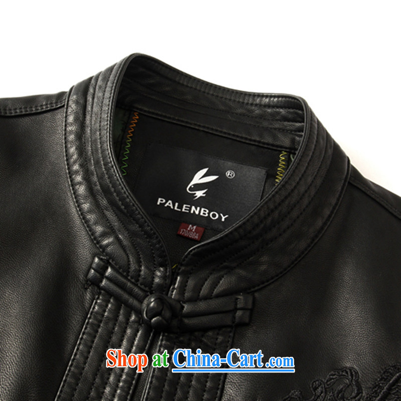 Dan smoke-free spring and fall new, older men leather jacket Tang with his father on the collar leather Tang with sheep leather smock black 190, Bin Laden smoke, shopping on the Internet