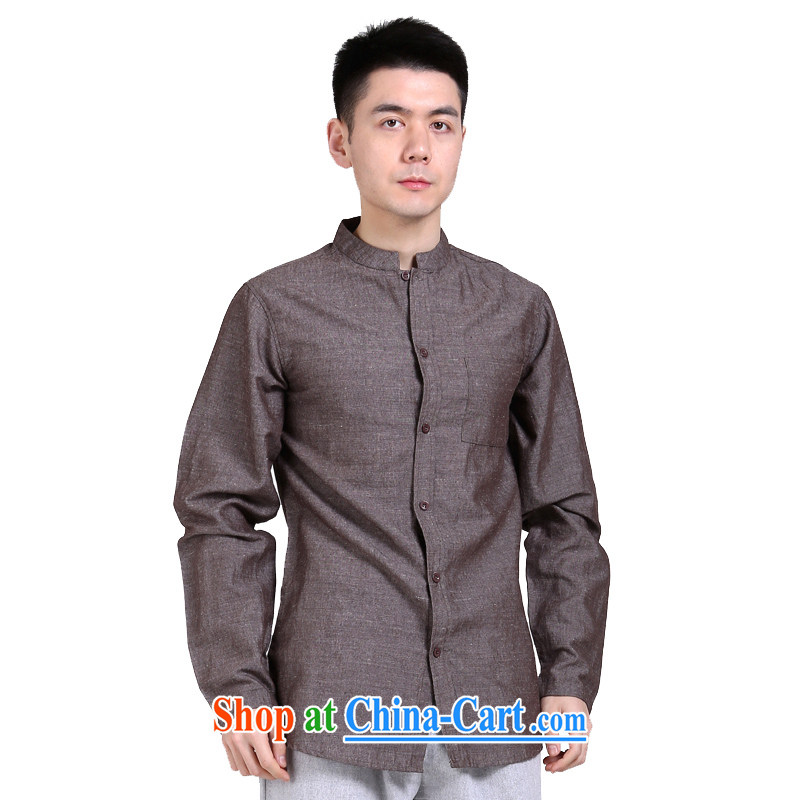 China wind cultivating Chinese business APEC men's long-sleeved men's shirts linen original casual middle-aged men's shirts red and brown XXXL