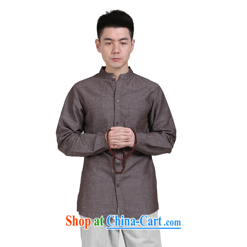China wind cultivating Chinese business APEC men's long-sleeved men's shirts linen original casual middle-aged men's shirts red and brown XXXL, at the foot of the mountains, sports, and shopping on the Internet