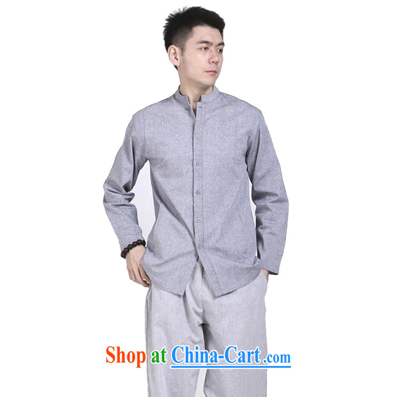 Hill People Movement original Chinese style cotton shirt the men's Chinese shirt relaxed casual long-sleeved T-shirt gray XXL, at the foot of the mountains, sports, and shopping on the Internet