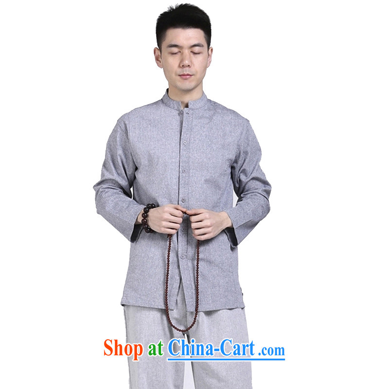 Hill People Movement original Chinese style cotton shirt the men's Chinese shirt relaxed casual long-sleeved T-shirt gray XXL, at the foot of the mountains, sports, and shopping on the Internet